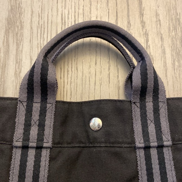 HERMÈS Canvas Fourre Tout Bag Cotton Canvas Tote Bag Black Gray - Picture 11 of 12